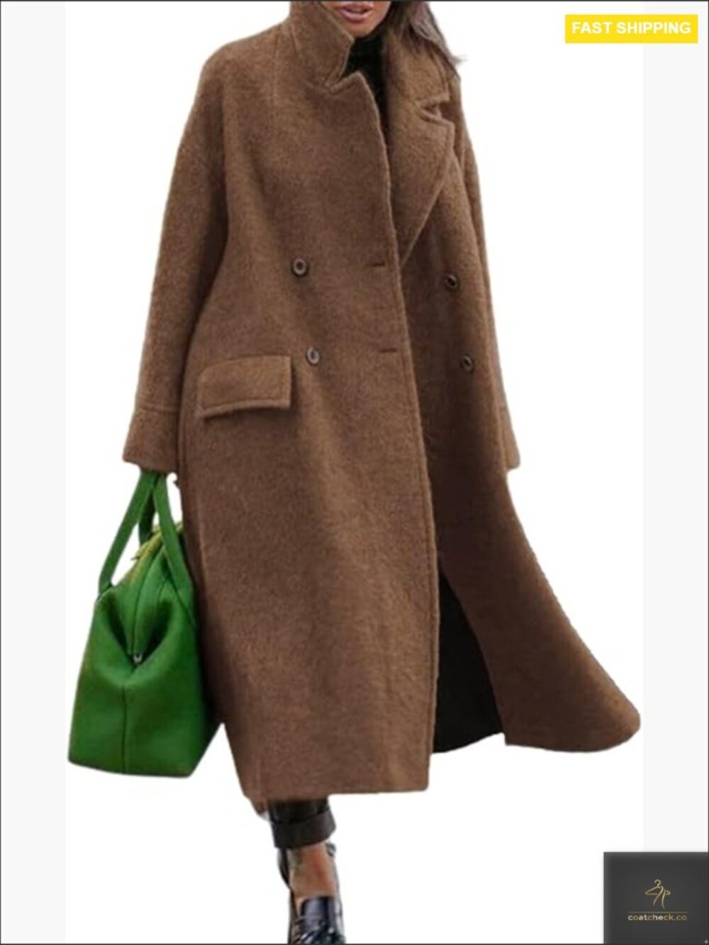 Long Wool Pea Coat Double Breasted Trench Overcoat Notched Lapel Classic